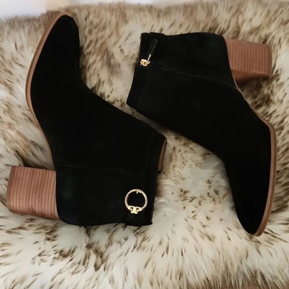 Tory Burch Sofia 65MM Suede Black Ankle Booties‎ #50895 Women's Size 11
